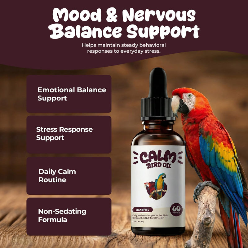Bird Calming Drops – Liquid Calming Supplement for Parrots & Pet Birds, Supports Relaxation, Emotional Balance & Stressful Situations