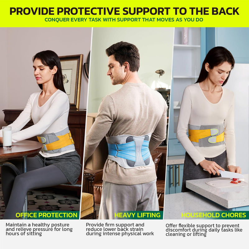 aoFIT Back Brace for Lower Back Pain Relief, Adjustable Lumbar Support Belt with Steel Plates, Dual Compression, Breathable 3D Knit Fabric, Slim Waist Design for Work, Gym, Sciatica, Herniated Disc L Large Midnight Sunburst