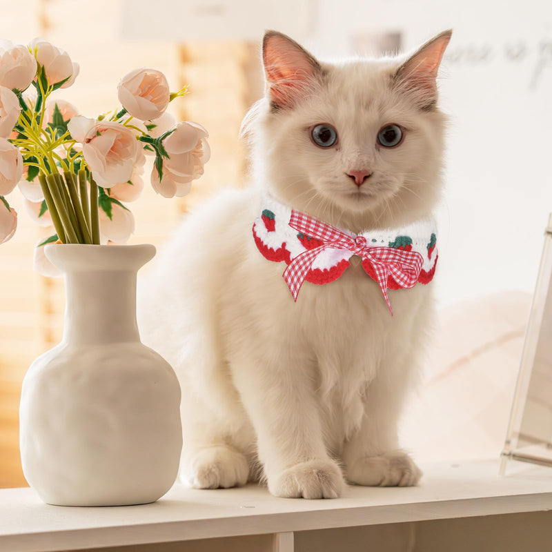 Cat Knitted Collar Breakaway Cat Collar with Cute Bow Tie and Strawberr Handmade Knitting Collar for Cats and Small Dogs Puppie - BeesActive Australia