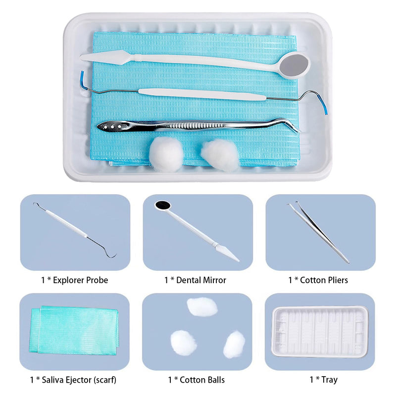 20 Sets Disposable Dental Tools for Teeth Inspection, 5 Pcs Sterile Packaging Teeth Cleaning Tools, Dental Mirror Explorer Probe Plier Family Oral Care Tool