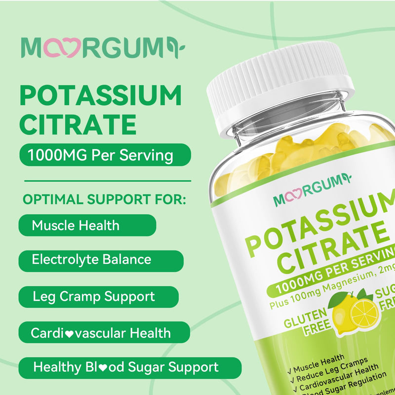 Potassium Citrate 1000mg Gummies, Potassium Supplement for Adults Women and Men, with Magnesium, Vitamin B6 Chewable Supplements, Support Electrolyte Balance, Muscular & Nerve Function, 120 Count 60 Count (Pack of 2)