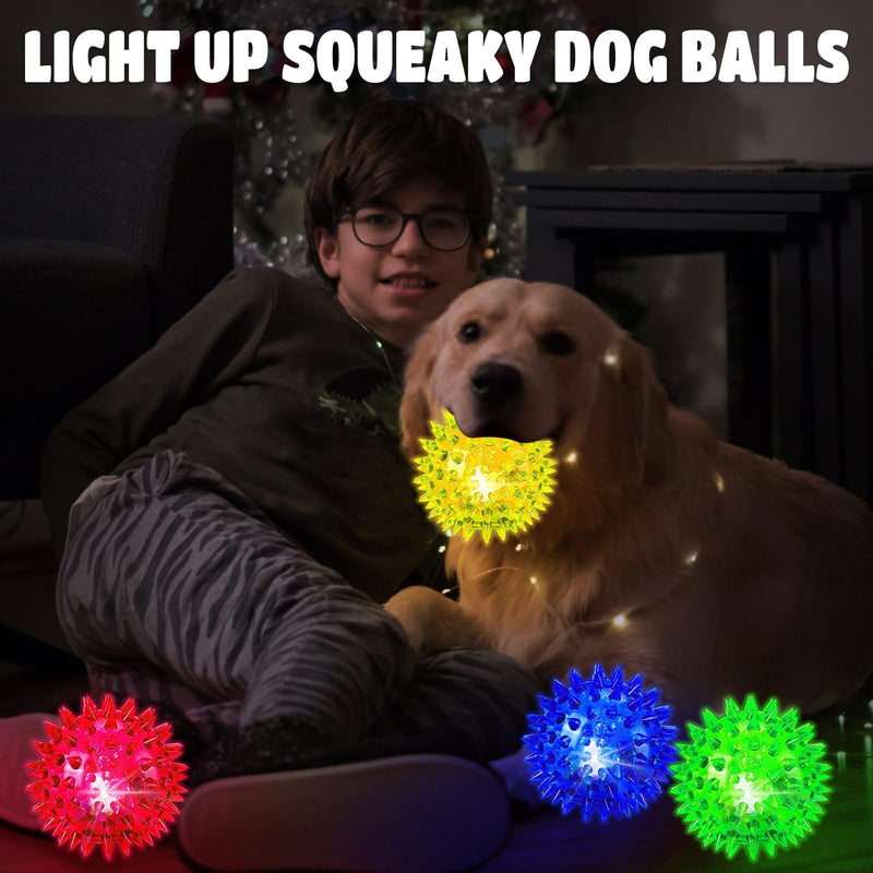 Light Up Squeaky Dog Balls: Led Dog Balls for Aggressive Chewers Large Chew Toys for Teething - Spikey Dog Balls for Small, Medium, Large Dogs - BeesActive Australia