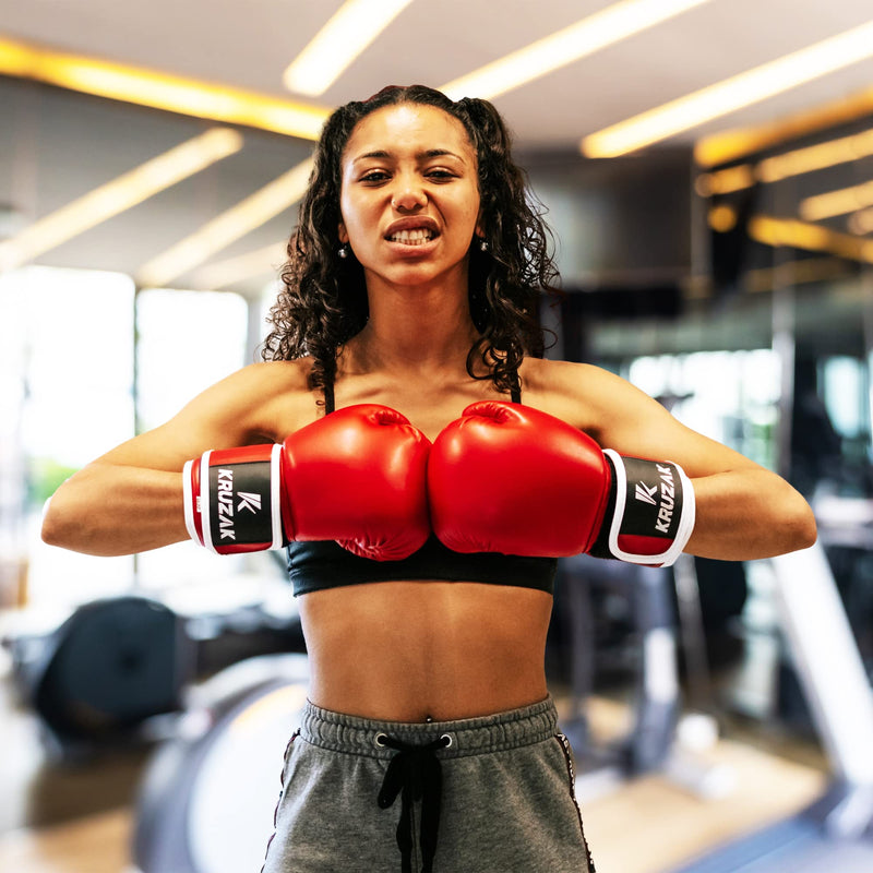 Kruzak Plain Boxing Gloves for Sparring, Kickboxing, Muay Thai, Martial Arts & MMA Fighting - Men & Women Punch Bag Mitts Training and Focus Pads Punching Red 16 oz