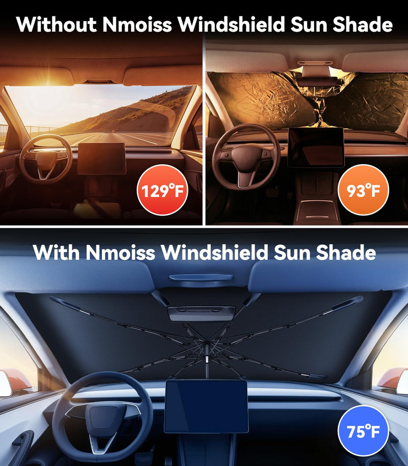 Nmoiss [Vinyl Coating Heat Shield] Windshield Sun Shade Umbrella Custom for Jeep Compass 2017-2025, Block 99% UV Rays & Protect Interior Dashboard & Seats, Compass Accessories