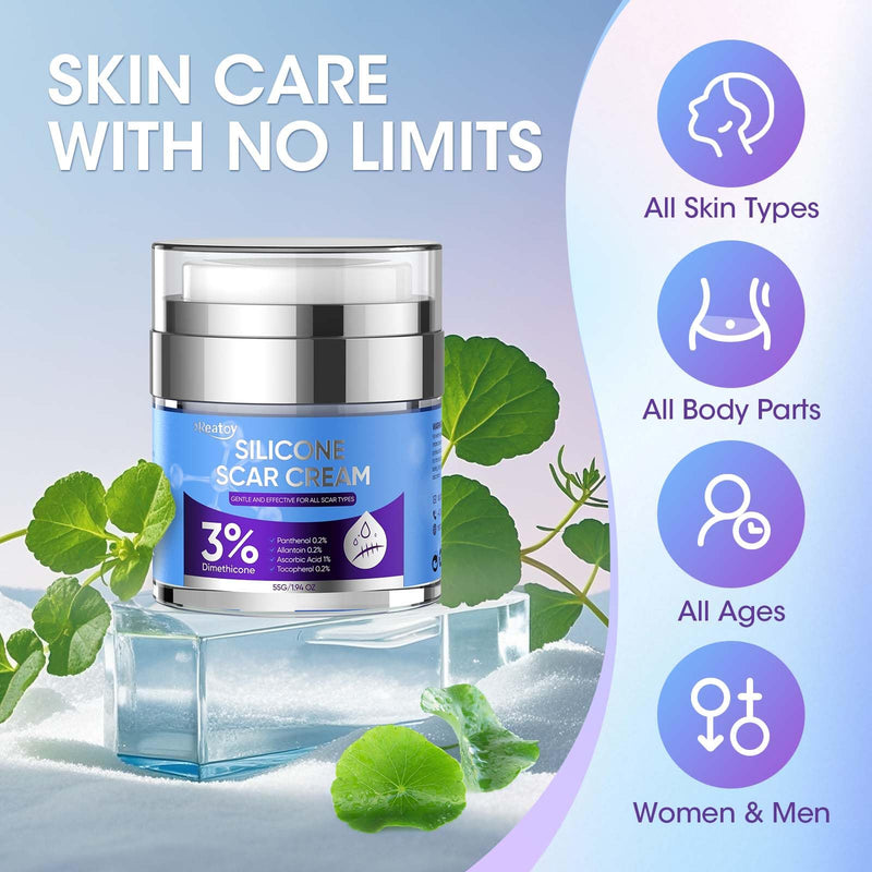Silicone Scar Cream for Surgical Scars, 3% Dimethicone Complex Silicone Scar Gel for Old & New Scars, C-Section, Pregnancy, Acne, Injury, Keloids, Burns, Non-Irritating Scar Removal Cream(55ML) 55ML - BeesActive Australia