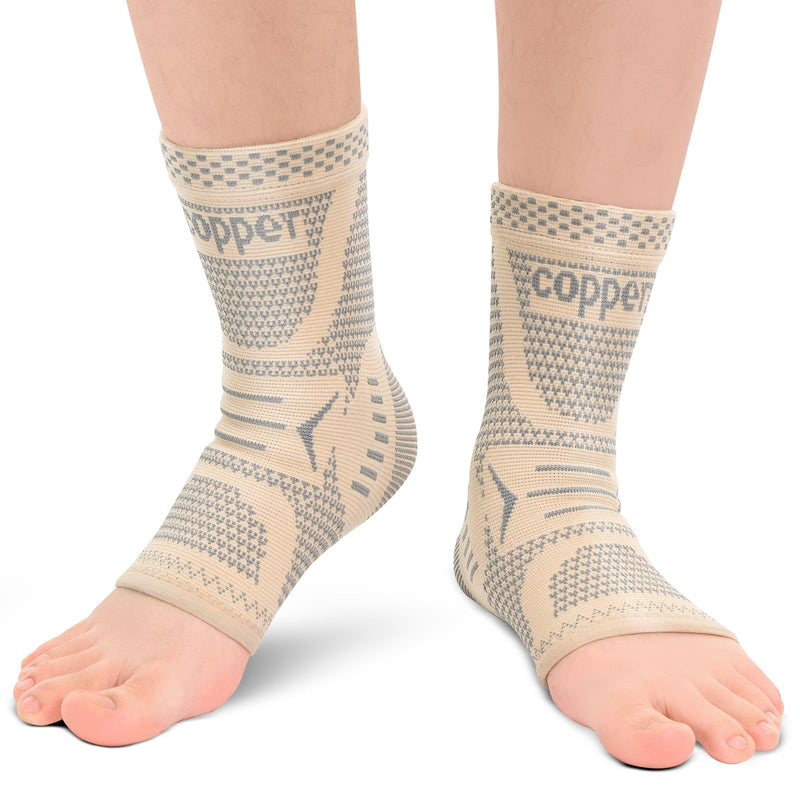 INDEEMAX Copper Infused Ankle Brace for Sprained Ankle, Ankle Compression Sleeve Ankle Support for Women & Men, Achilles Tendonitis Brace, Skin Silver, L