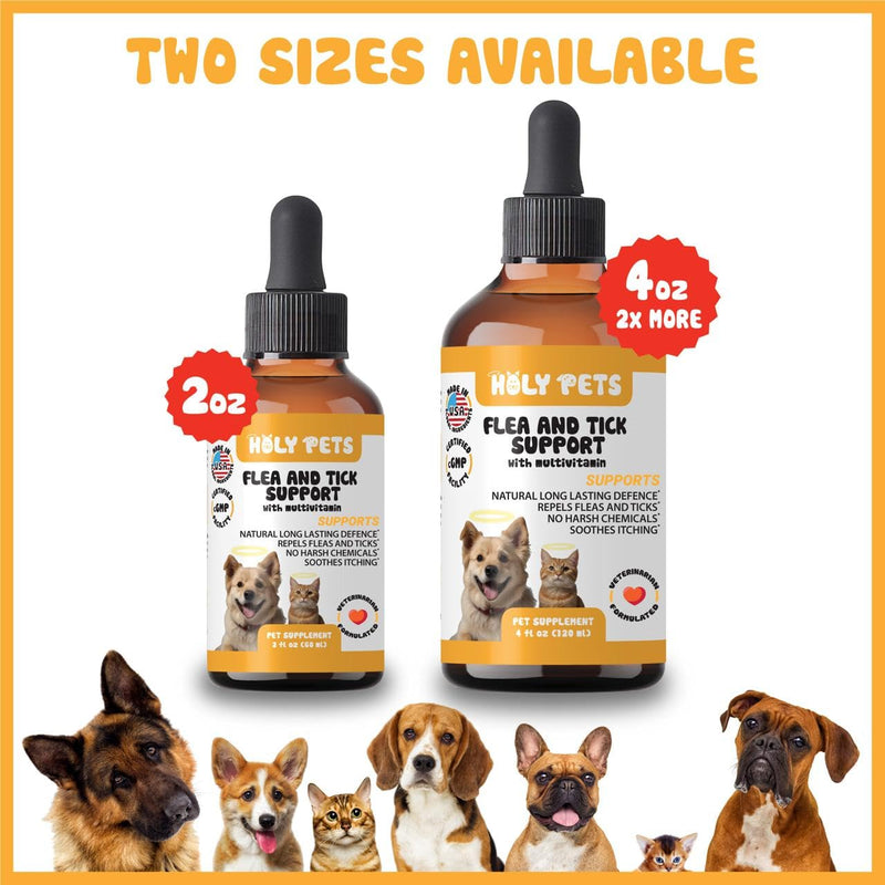 Flea & Tick Oral Drops for Dogs & Cats – Natural Herbal Supplement with B Vitamins – 2 oz, 60 Servings – Safe for All Breeds – Made in USA 2oz