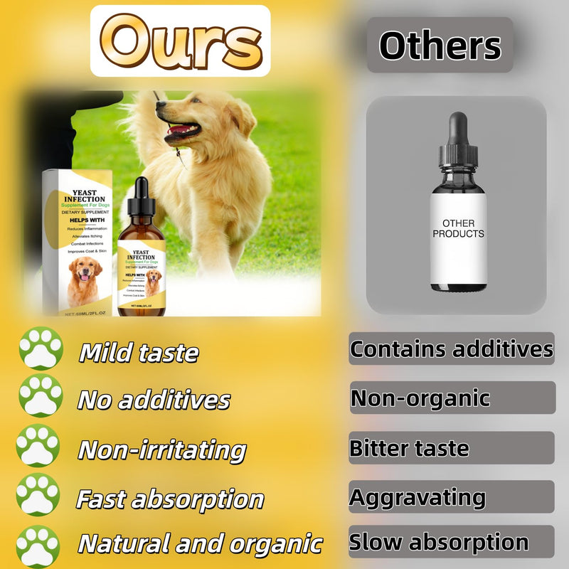 Natural Yeast Infection Treatment for Dogs, Dog Itchy Skin Relief & Ear Infection Treatment Inflammation Relief, Dog Antibiotics for All Breeds and Size, Vet-Formulated Herbal 60ml