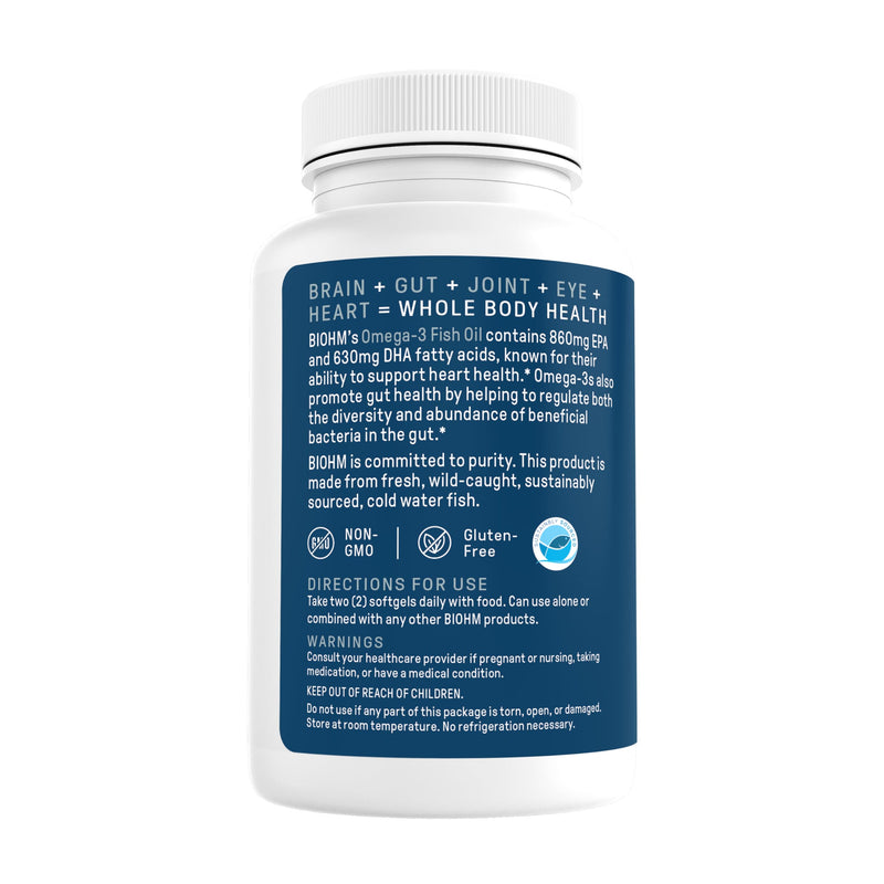 BIOHM Omega-3 Fish Oil 2500mg, 60 Softgels, High Potency 860mg EPA & 630mg DHA, Omega 3 Fatty Acid Supplements to Support Brain, Joint, Eye, Liver & Gut Health, Sustainably Sourced