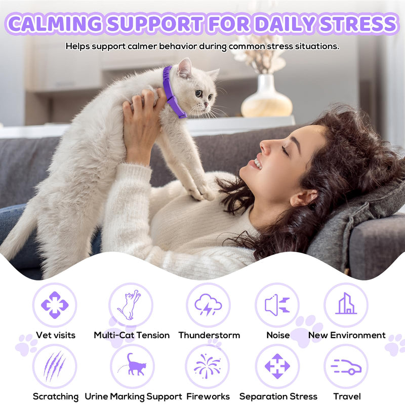 Calming Collar for Cats, 4 Pack Cat Pheromone Collar, 60-Day Each, 240 Days Total, Adjustable 15 Inch Cat Calming Collars for Indoor Cats, Water Resistant, Purple