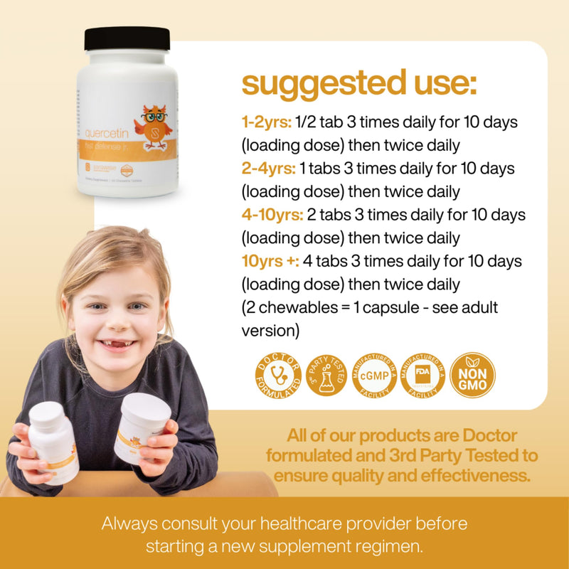Quercetin Hist Defense Jr. By Dr. Ana Maria Temple | Natural Seasonal Support for Kids | With Quercetin, Stinging Nettle, Bromelain, NAC and Vitamin C | 60 Chewable Tablets