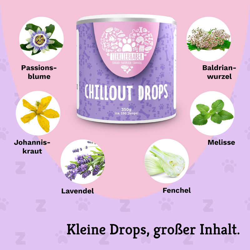 ANIMAL LOVERS - Chillout drops for dogs to calm anxiety and stress - 100% natural dog tranquilizer - anti-stress treats with valerian root and St. John's wort (350g | approx. 150 drops) 350 g - BeesActive Australia