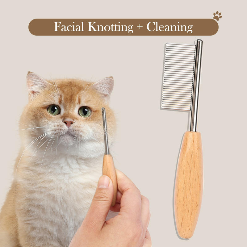 Grooming Comb for Pets 2pcs Solid Wood Cat&Dog Combs Stainless Steel Pin Teeth Wooden Handle for Removing Tangles and Knots Cat Flea Comb for Long Short Hair Fur Brush Tool - BeesActive Australia