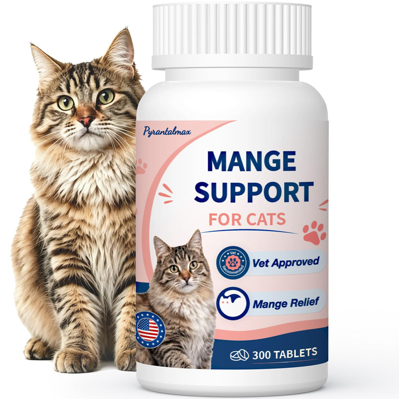 Mange Support for Cats – Supports Hair & Skin Health, Relief for Itchy Skin, Scratching, Scabs & Ears Care, Soothes Patchy Fur, Supports Scabby Cat, Safe for Feral & Stray Cats – 300 Pills