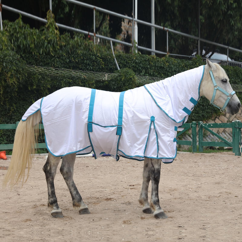 Horse Fly Sheet with Detachable Neck Cover & Belly Wrap, Adjustable Fly Sheet for Horses, Equine Airflow Mesh Summer Flysheet White 69 - BeesActive Australia