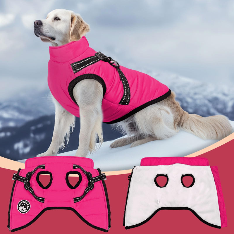 PETCARE Winter Dog Coat with Harness Built in Waterproof Dog Jackets Warm Dog Fleece Vest Windproof Dog Snow Jacket Snowsuit Reflective Dog Cold Weather Coats for Puppy Small Medium Large Dogs Cats M(Chest 14.6" Suggest 4-7 lbs) Pink - BeesActive Australia