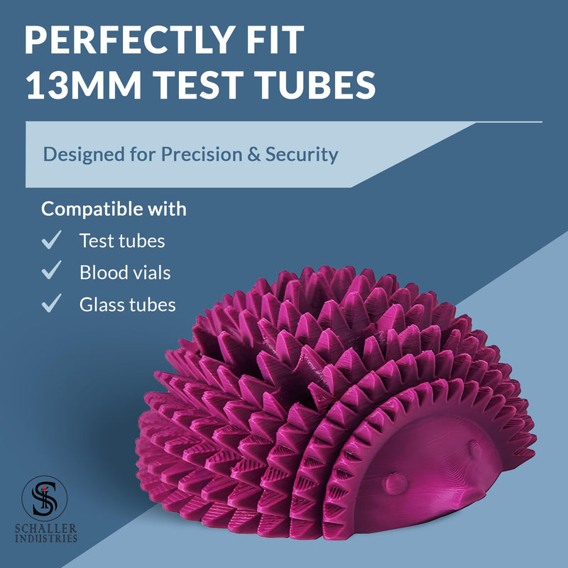 Schaller Industries Hedgehog Test Tube Rack – for 13mm Lab Vertical Storage Tubes Organizer, Holds 12 Glass or Plastic Test Tube Holder Rack, Vial Holder, Phlebotomy Supplies and Equipment– Grape 13mm Tubes