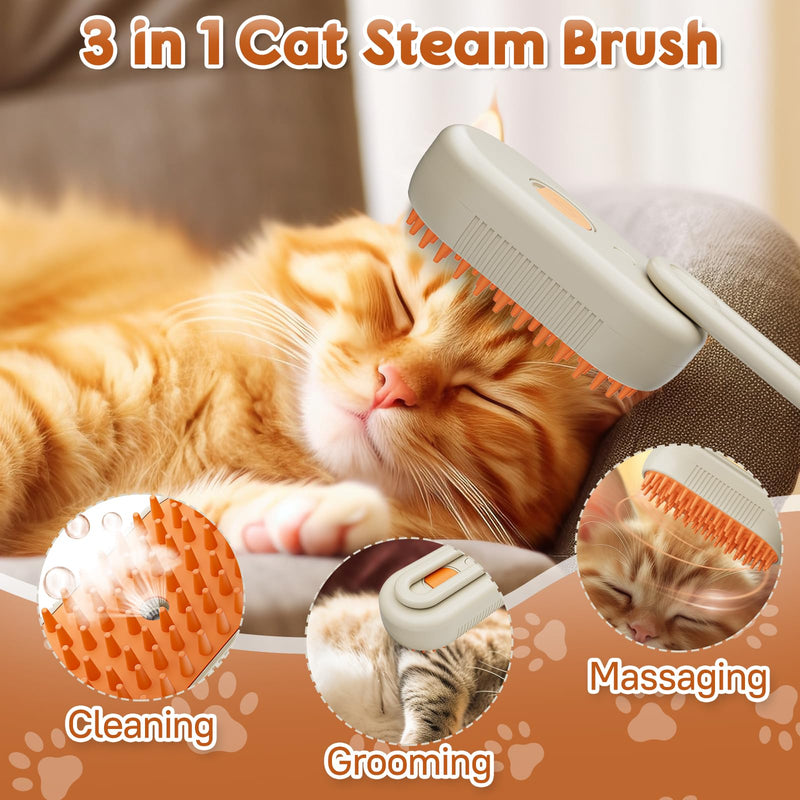 Cat Steam Brush, 3 in 1 Steamy Cat Brush Cleanser,Silicone Massage Grooming Brush for Shedding,Cat Brush to Reduce Static Flying Hair - BeesActive Australia