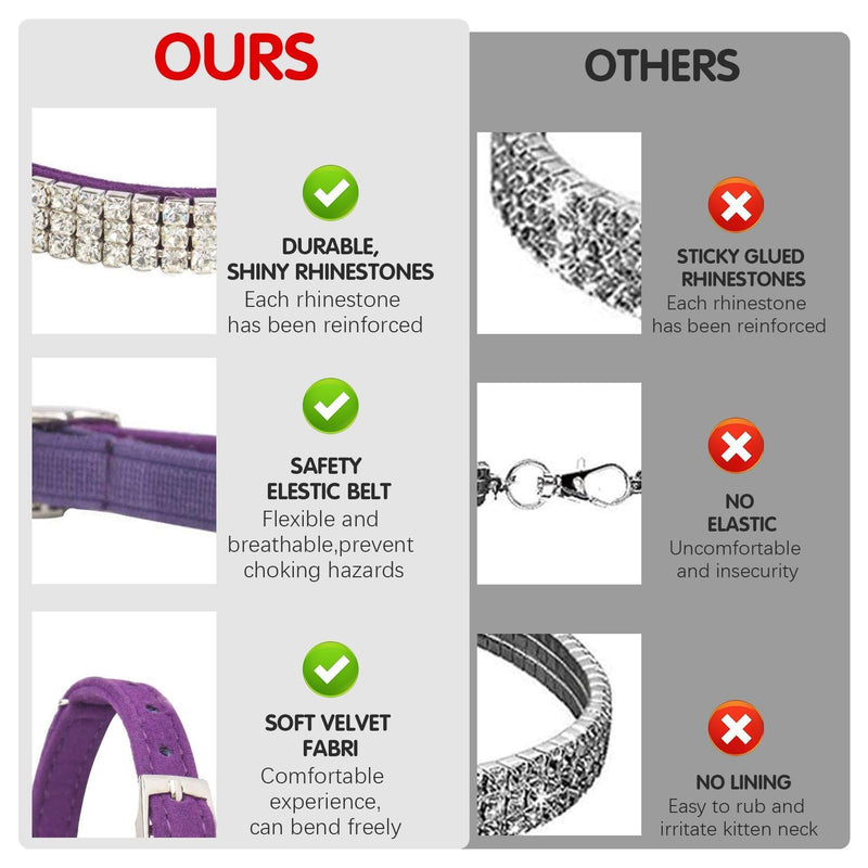 BINGPET Diamond Cat Collar,Adjustable Soft Velvet Leather Safe Kitten Collar with Shiny Rhinestones and Bells,Girl Boy Bling Stylish Cat Collars with Safety Elastic for Small Medium Cats（Purple） Purple - BeesActive Australia