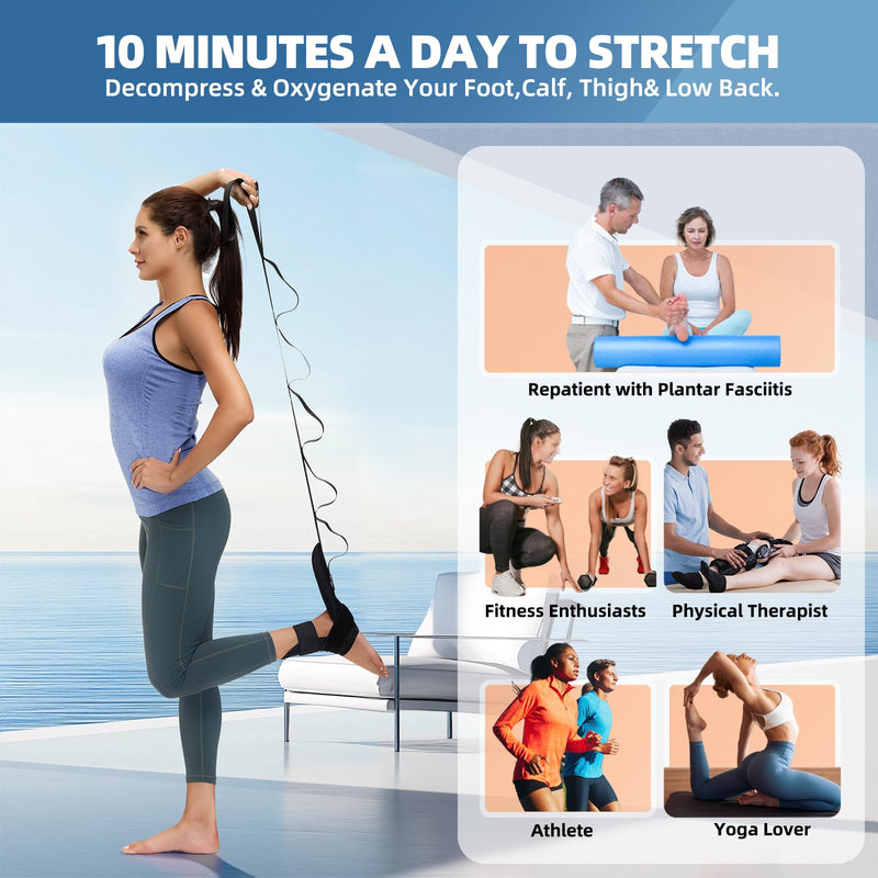 Foot and Calf Stretcher-Stretching Strap For Plantar Fasciitis, Heel Spurs, Foot Drop, Achilles Tendonitis & Hamstring. Yoga Foot & Leg Stretch Strap. (Black) Black - BeesActive Australia