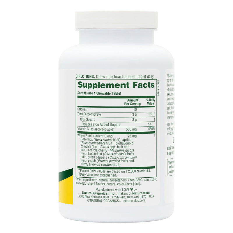 NaturesPlus Lovites - 90 Chewable, Heart-Shaped Tablets - 500mg Vitamin C - Natural Fruit Flavor - Vegan, Gluten Free - 90 Servings 90 Count (Pack of 1)