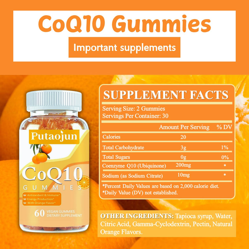 coq10 Gummies | coq10 Gummies for Adults | Orange Flavor | Sugar Free Coenzyme Q10 Vitamins Muscle & Bone Energy | Ultra High Absorption, Cellular Energy, Antioxidant (120 Count (Pack of 2)) 60 Count (Pack of 2)