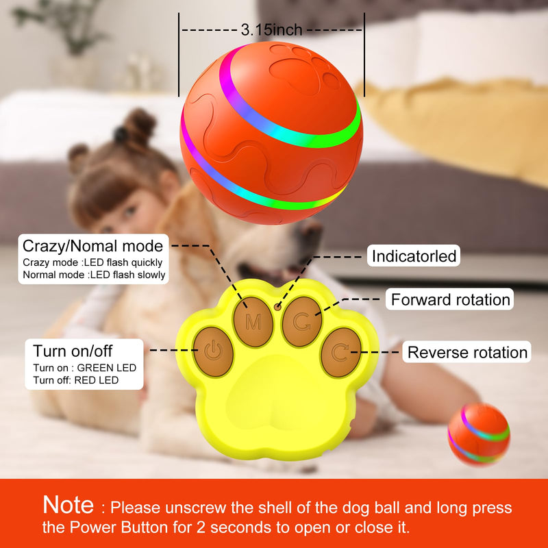 2024 New Upgrade Interactive Dog Ball Toy, Auto Active Rolling Ball for Dogs, Rechargeable Self Rolling Ball Dog Toy with 2 Modes, Motion Activated Remote Control Dog Toys for Dogs & Engaging Dog Gift WELL