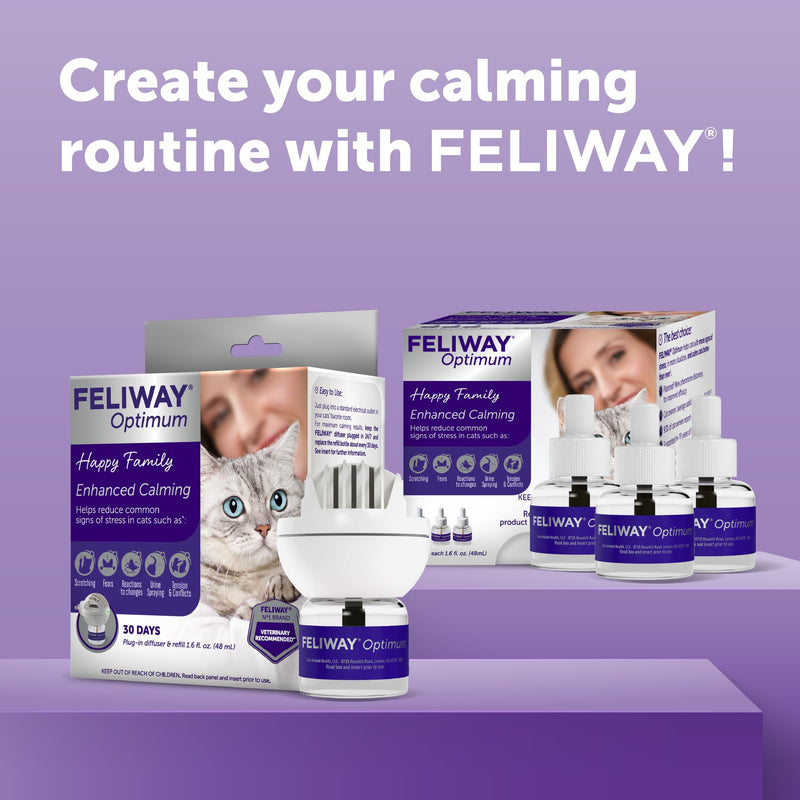 FELIWAY Optimum Cat Calming Diffuser Refill (3 Pack, 90 Day Supply) – Cat Pheromone Diffuser Refill for Advanced Support to Reduce Stress, Spraying, Scratching, Fighting and Hiding 3 pack