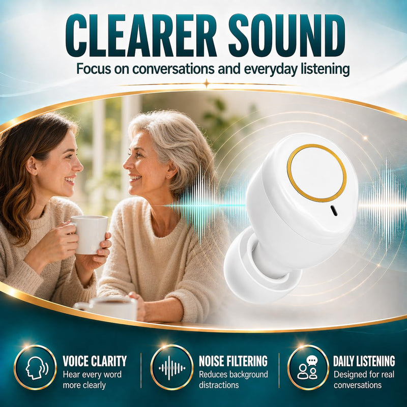 Rechargeable Hearing Amplifier for Seniors - Personal Sound Amplifier Device with Charging Case, Noise Reduction for TV Watching & Conversations, Easy Volume Control, Comfortable In-Ear PSAP (White) White