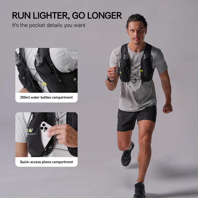 Running Hydration Vest for Women Men, Lightweight Water Vest with 2 TPU 250ML Soft Flask, Adjustable Chest Straps Runners Vest for Trial Hiking Cycling Jogging Marathon Black X-Large - BeesActive Australia