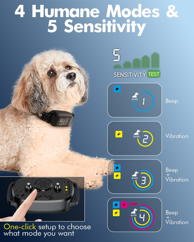 Dog Bark Collar, Anti Bark Collar for Large Medium Small Dogs, Rechargeable Smart Barking Collar with Beep Vibration Modes, Safe No Bark Training Collar with 5 Adjustable Sensitivity - BeesActive Australia