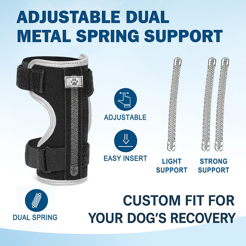 Dog Front Leg Brace: Adjustable Splint for Ankle, Front Leg, Ankle, Fore Limb, Sprain Wrap with Removable Metal Springs and Reflective Edge, for Arthritis, Sprains, and Injury Support(S) Matte Black S