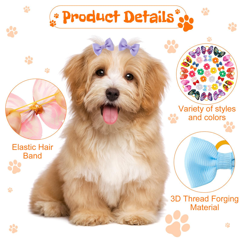 Janinka 36 Pieces Dog Hair Bows with Rubber Bands Butterfly Dog Knotted Bows Flower Pearls Hair Bows Elastic Hair Ties Bands Pets Dogs Cats Grooming Accessories - BeesActive Australia