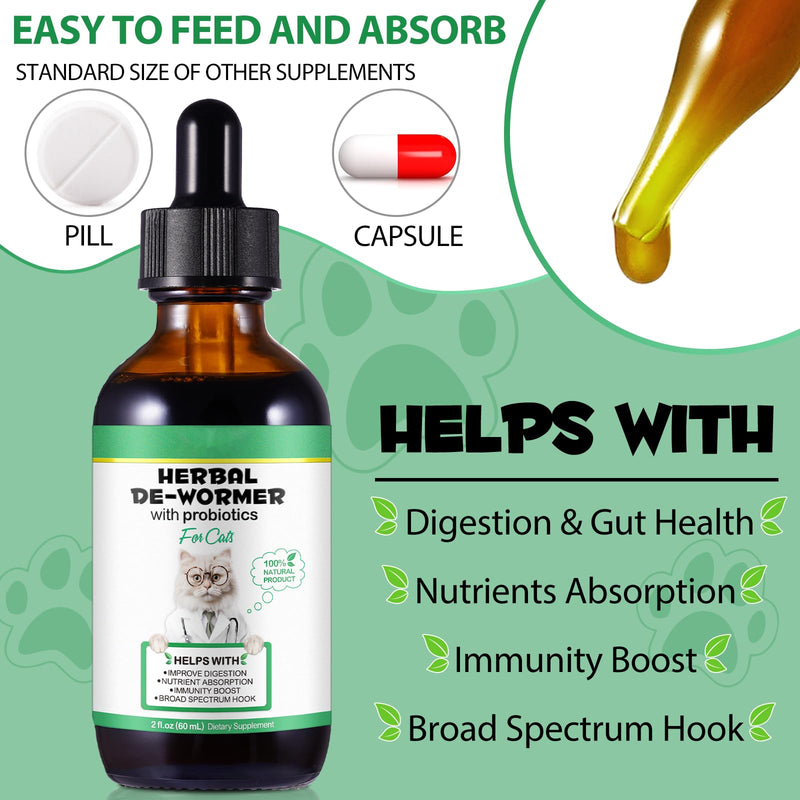 Cat Herbal Supplements with Probiotics, Cats Natural Broad Spectrum Treatment, Herbal Cleanse, Gut Health, Digestive Immune Support Supplement Drops for All Ages and Breeds 60ml