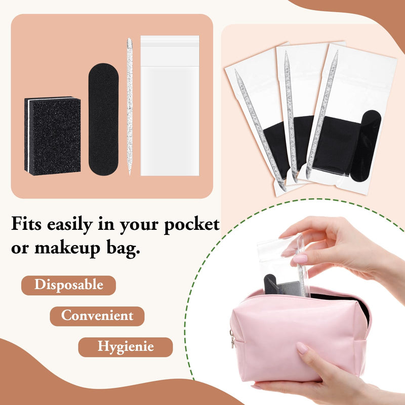 100 Sets Disposable Manicure Kit Individually Package Nail Tech Must Haves Pedicure Set with Mini Nail File Buffer Cuticle Stick Tool for Salon Home Gifts - BeesActive Australia