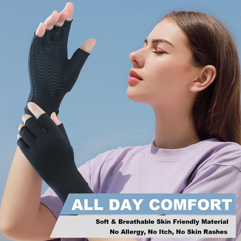 2 Pairs Copper Arthritis Compression Gloves for Rheumatoid, Osteoarthritis, Carpal Tunnel Pain Relief, Compression Hand Gloves for Women & Men,Anti-Slip Fingerless Gloves for Work,Typing (M) Medium