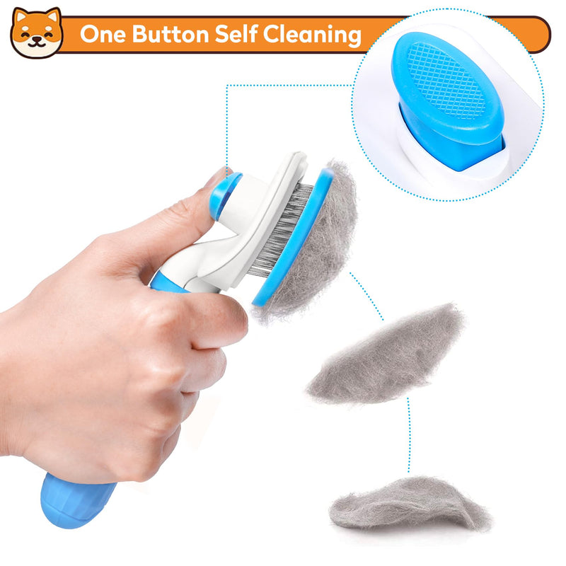 Dog & Cat Brush, Self Cleaning Slicker Brush for Pets, Upgraded Dog Brush for Shedding Massaging and Grooming, Removes Loose Undercoat & Portable Comb for Long Short Haired Dogs(Blue) 1 Regular Blue - BeesActive Australia