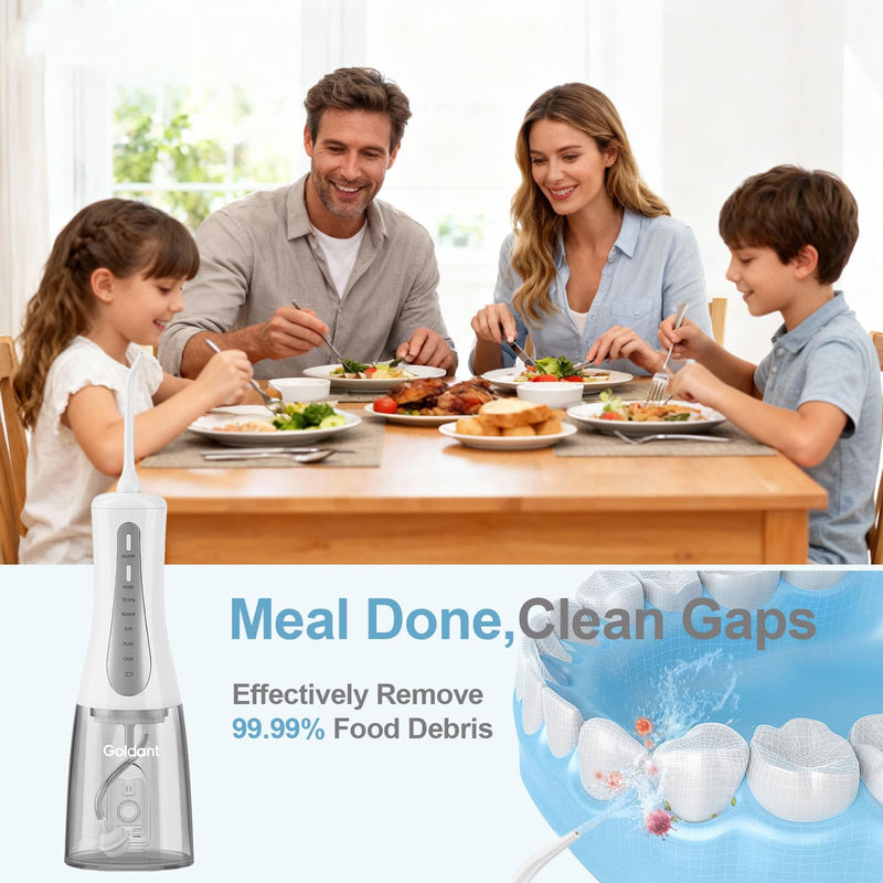 2026 New 350ML Water Flosser with Drainage & Storage Stand, Keeps Dry & Clean, 5 Modes, 360°Nozzle, Cordless Rechargeable, IPX7 Waterproof, Portable for Home & Travel (White) White - BeesActive Australia