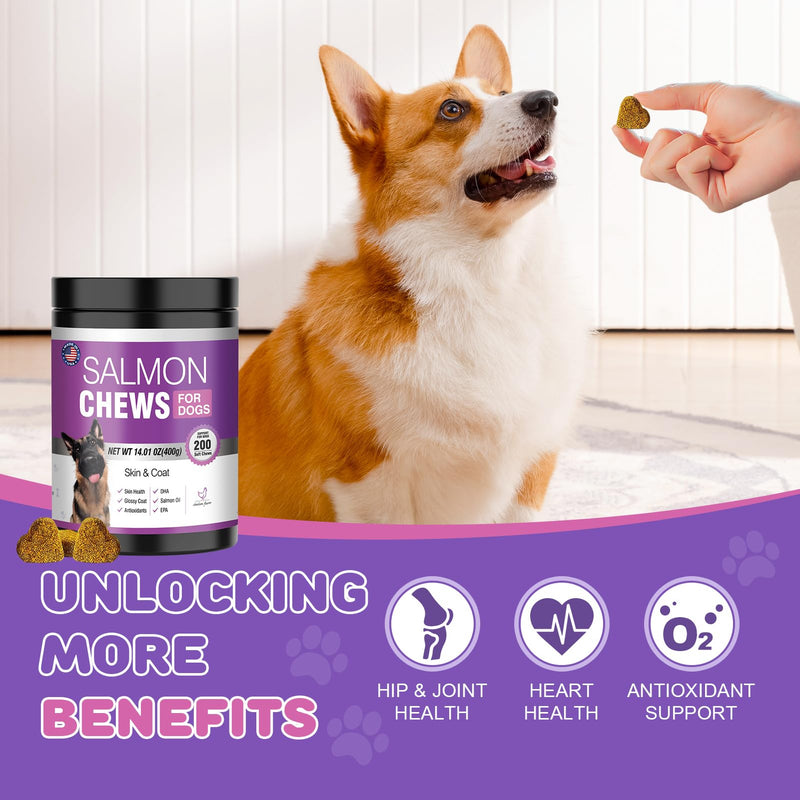Omega 3 for Dogs Skin and Coat Supplement for Dogs 200 Chews Dog Fish Oil Supplements with EPA & DHA Fatty Acids Dry Skin Relief for Dogs Shedding Allergy Itching Salmon Oil for Dogs Chews Chicken - BeesActive Australia