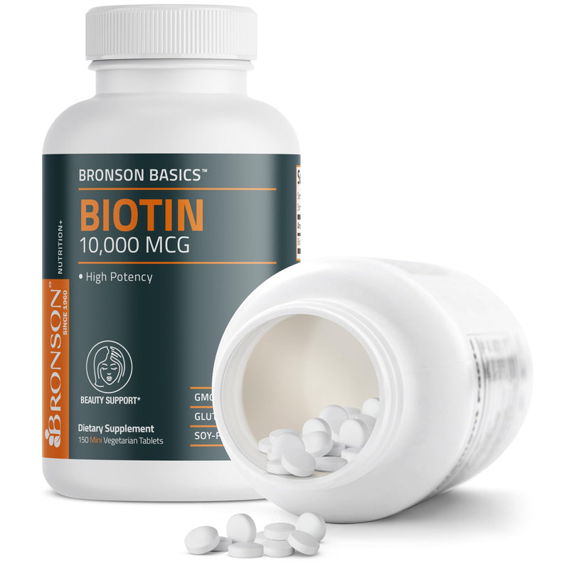 Bronson Biotin 10,000mcg, Supports Healthy Hair, Skin and Nails, Vegetarian, Non-GMO, 150 Tablets Unflavored 150 Count (Pack of 1) - BeesActive Australia