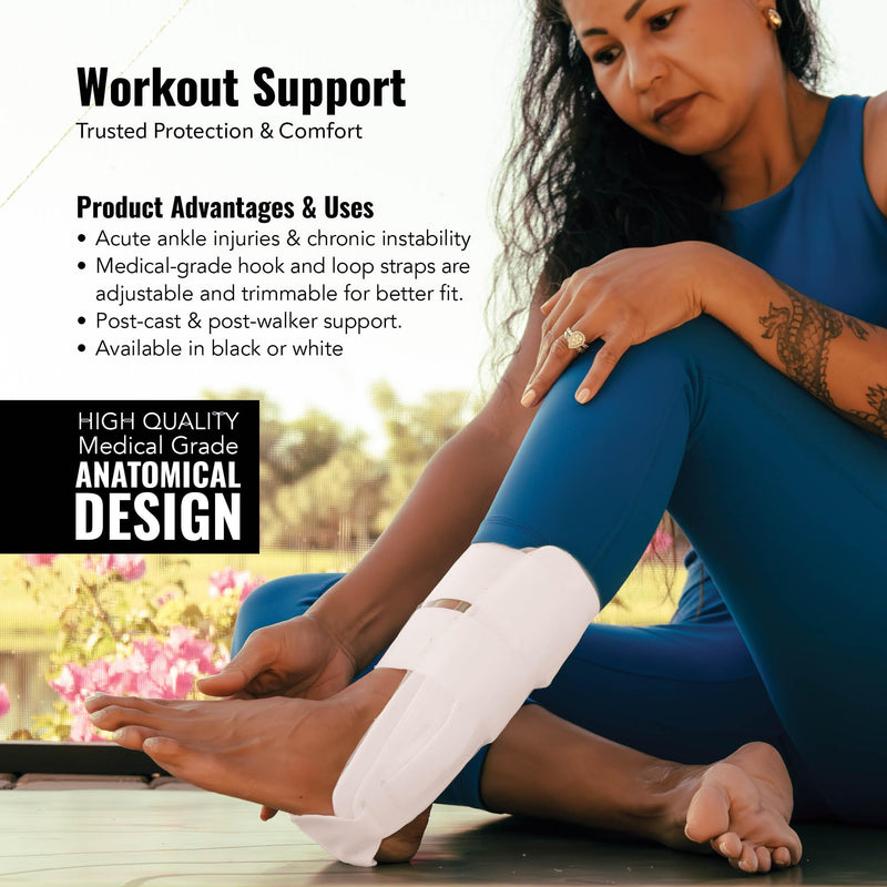 AnklePro Air Gel Stirrup Ankle Brace, Hard Core Side Stabilizer With Removable Cold Therapy Air Cushion & Gel Pad for Ankles, Ankle Brace for Women and Men, Ankle Support, Regular, White