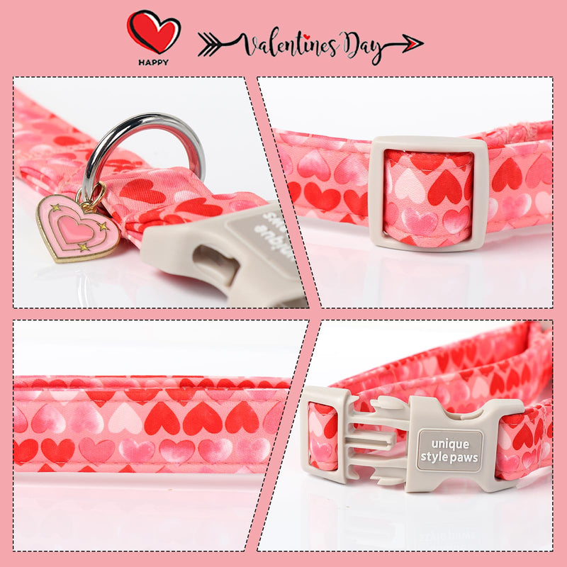 Unique style paws Valentine's Day Dog Collar Plastic Buckle Collar with Pendant Painting Love Heart Gift Wedding Small Medium Large Boys Girls Dogs L - BeesActive Australia