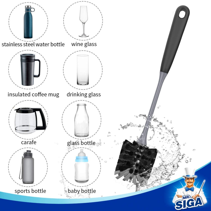 MR.SIGA Long Handle Bottle Brush, Flexible Scrub Brush for Water Bottles, Glasswares, Mugs, Black, 2 Pack - BeesActive Australia