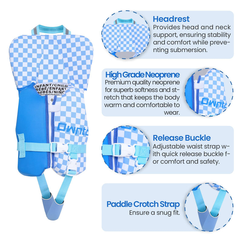 Owntop Toddler Swim Vest Kids Float Jacket Swimming Aid for Children 20-30-40-50 lbs with Adjustable Safety Straps Age 1-6 Years Blue Plaid Medium - BeesActive Australia
