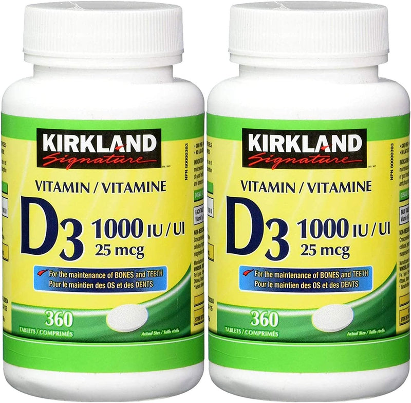 (Twin Pack) 2 x Kirkland Signature Vitamin D3 1000IU/25mcg, 360 tablets 360 Count (Pack of 2)