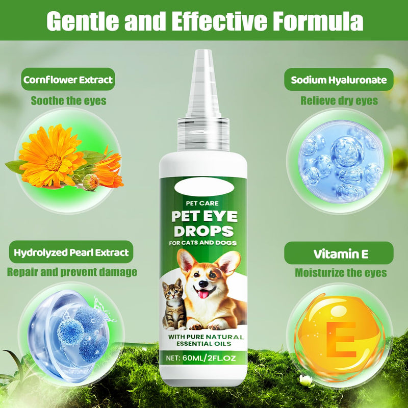 Pet Dog Eye Drops, Cataract Drops for Dogs, Eye Drops for Dogs & Cats for Improving Eye Itching, Dry & Cloudy, Remove Eye Stains, Supports Restore Clarity 60ml (2 Oz)