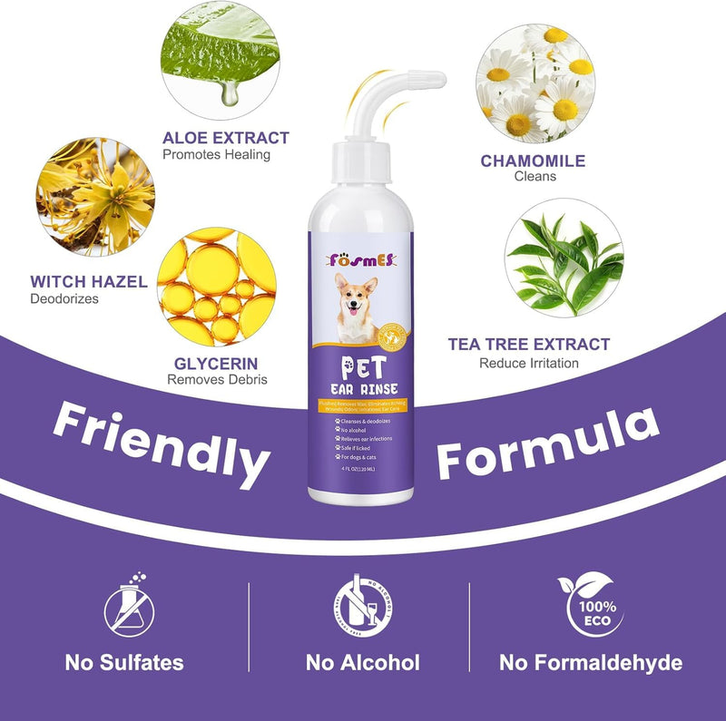Dog Ear Cleaner, Soft Tube Ear Drops for Dogs, Relieves Ear Infections and Itching, Removes Earwax and Dirt, Suitable for Dogs and Cats, 120ml