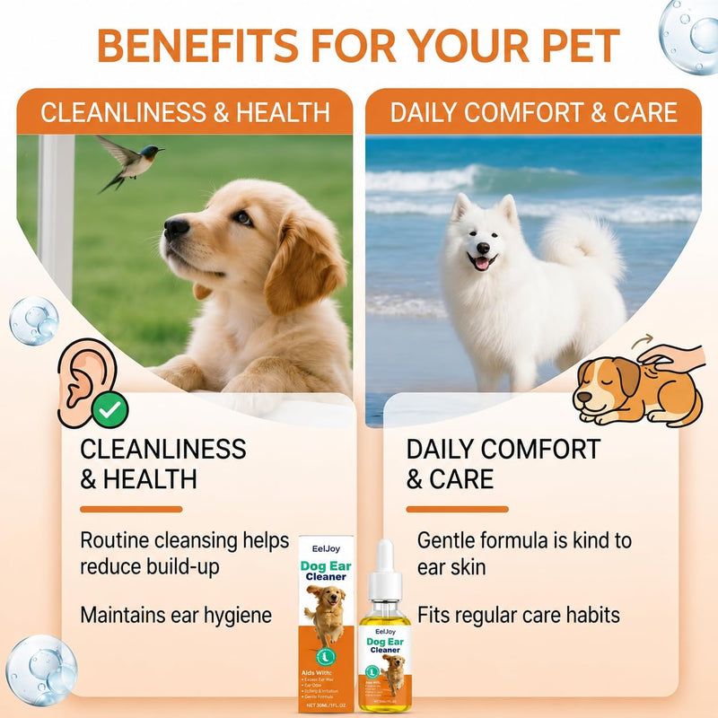 Dog Ear Cleaner for Dogs, Gentle Ear Cleaning Solution, Dog Ear Wash for Routine Ear Hygiene, Ear Cleaner for Dogs, Dog Ear Drops Style Applicator, Helps Remove Build-Up and Refresh Ears, 1 Fl Oz