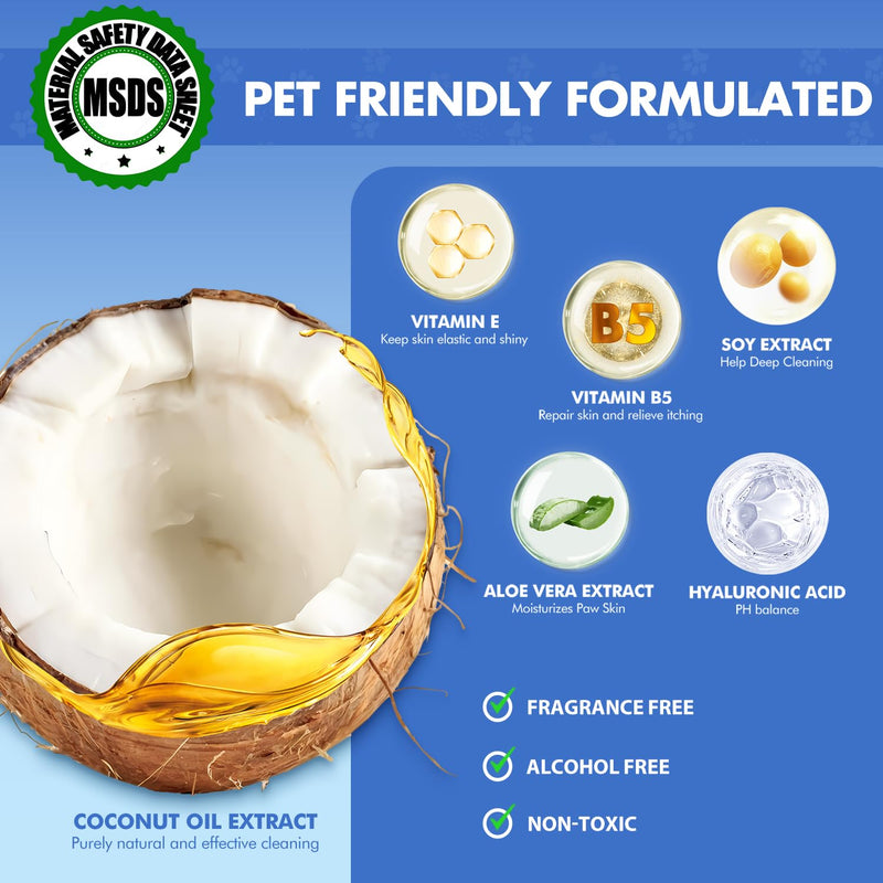 Paw Cleaner | No-Rinse Foaming Cleanser for Dogs Cats | 6.8 fl oz | Gentle and Safe | Pleasant Smell | Deep Clean Pet Paws | Bottle with Removable Soft Silicone Brush Paw Cleaner (1 Bottle) - BeesActive Australia