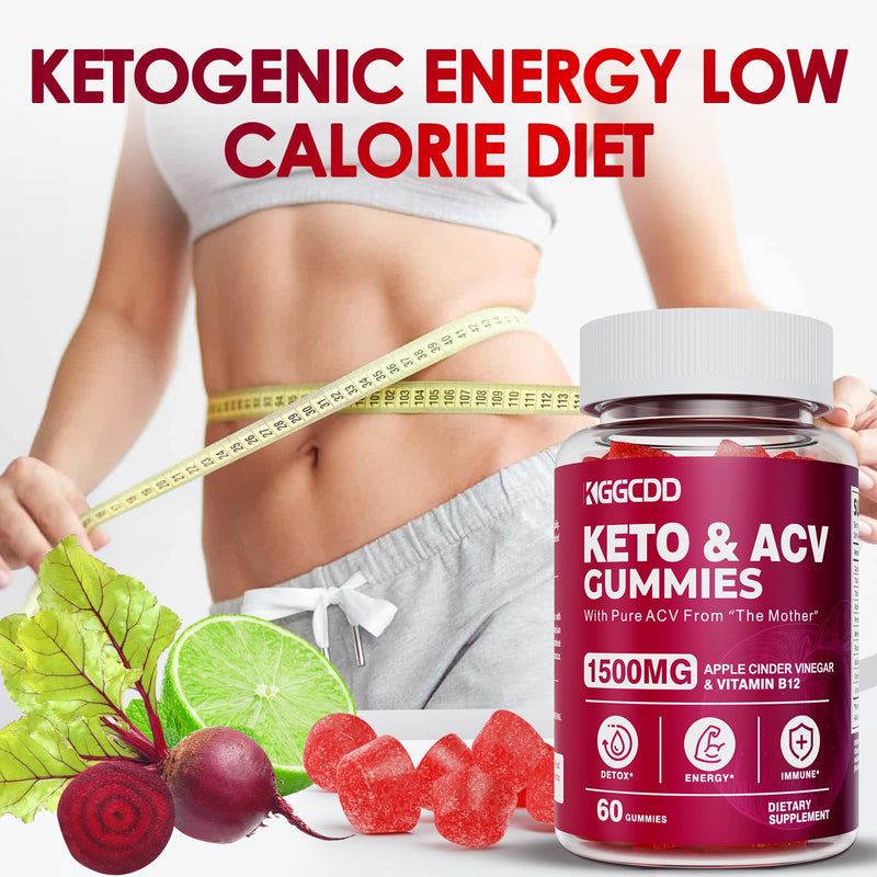 Apple Cider Vinegar Gummies 1500MG, Keto ACV Gummies, 2 Pack | B12 Energy Metabolism Support, Beetroot & Pomegranate, Low-carb, Vegan, Non-GMO, 120 gummies 60 Count (Pack of 2)